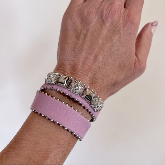 NWT Juicy Couture Lilac Leather Double Wrap Pyramid Stud Bracelet - Picture 2 of 10